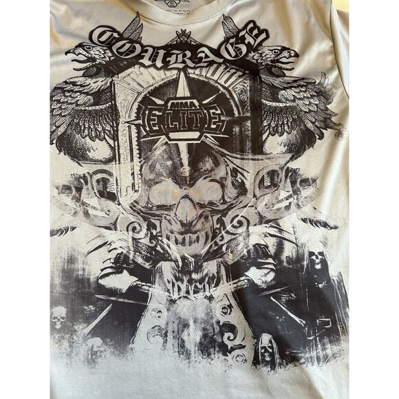 VTG Y2K MMA ELITE SKULL GRAIL Men’s XL GRUNGE Poly Tech T-SHIRT Affliction Style - Picture 2 of 5